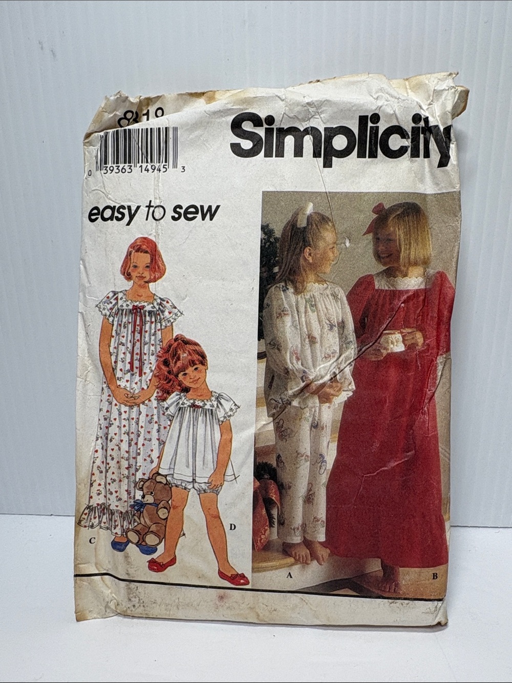 Simplicity 1990s Kids Pajamas #8818 Easy to Sew Patterns Small Medium Large